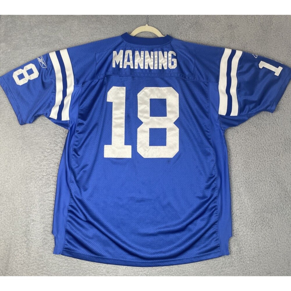 VTG Reebok Authentic Jersey Peyton Manning #18 Colts Mens 56 2XL Blue Sewn NFL